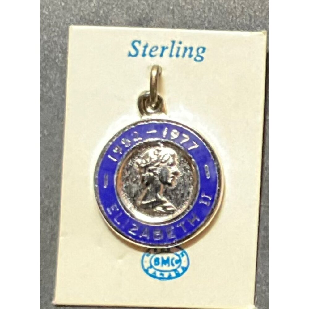 Queen Elizabeth II Sterling Silver Charm Enamel Silver Jubilee 1952-1977 BMCo